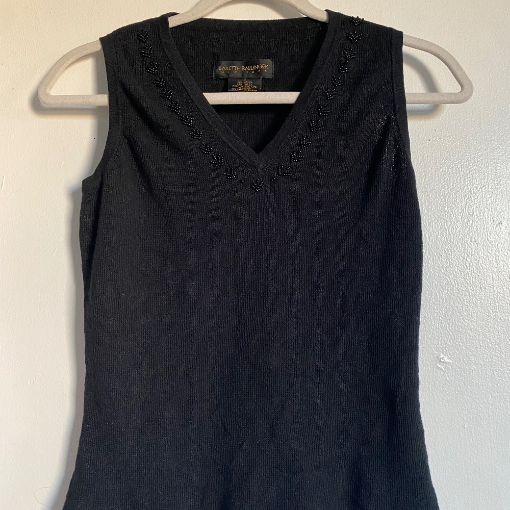 90's Small Sleeveless Shirt w/ Beaded Detail - Babette Ballinger - Small